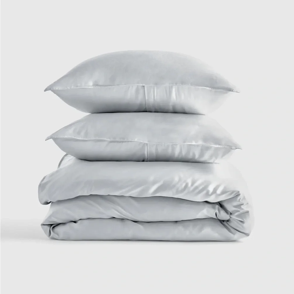 QUINCE Bamboo Duvet Cover King Cal King Set Light Gray